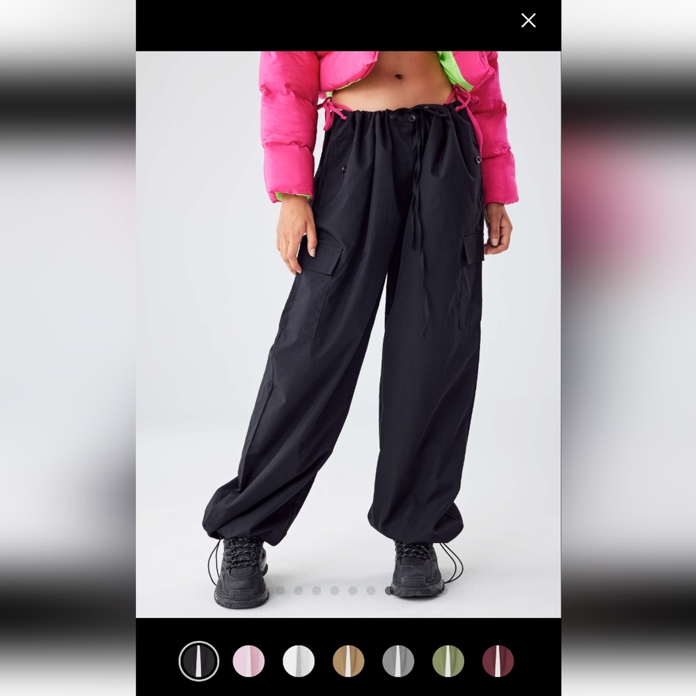 Solid Low-Rise Parachute Cargo Pants